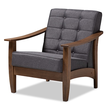 Baxton Studio Larsen Mid-Century Gray Upholstered Walnut Wood Lounge Chair 153-9162